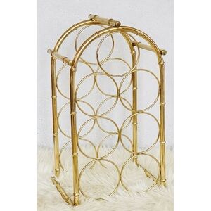 Gold Metal Vintage Wine Rack Faux Bamboo Hollywood Regency Style 7 Bottle
